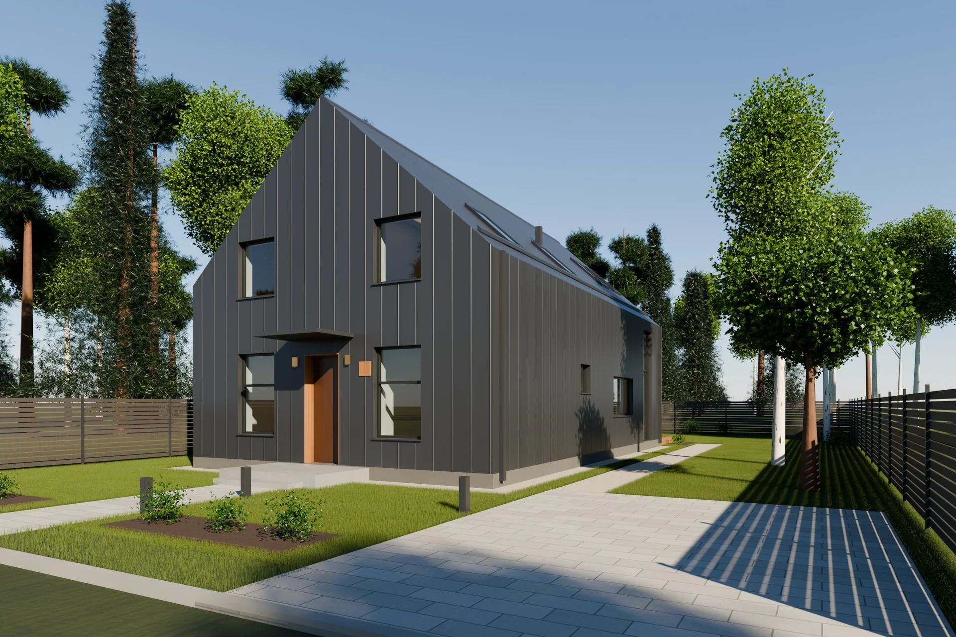Проект дома «Барн» 150,8 м² — Вид с улицы, день