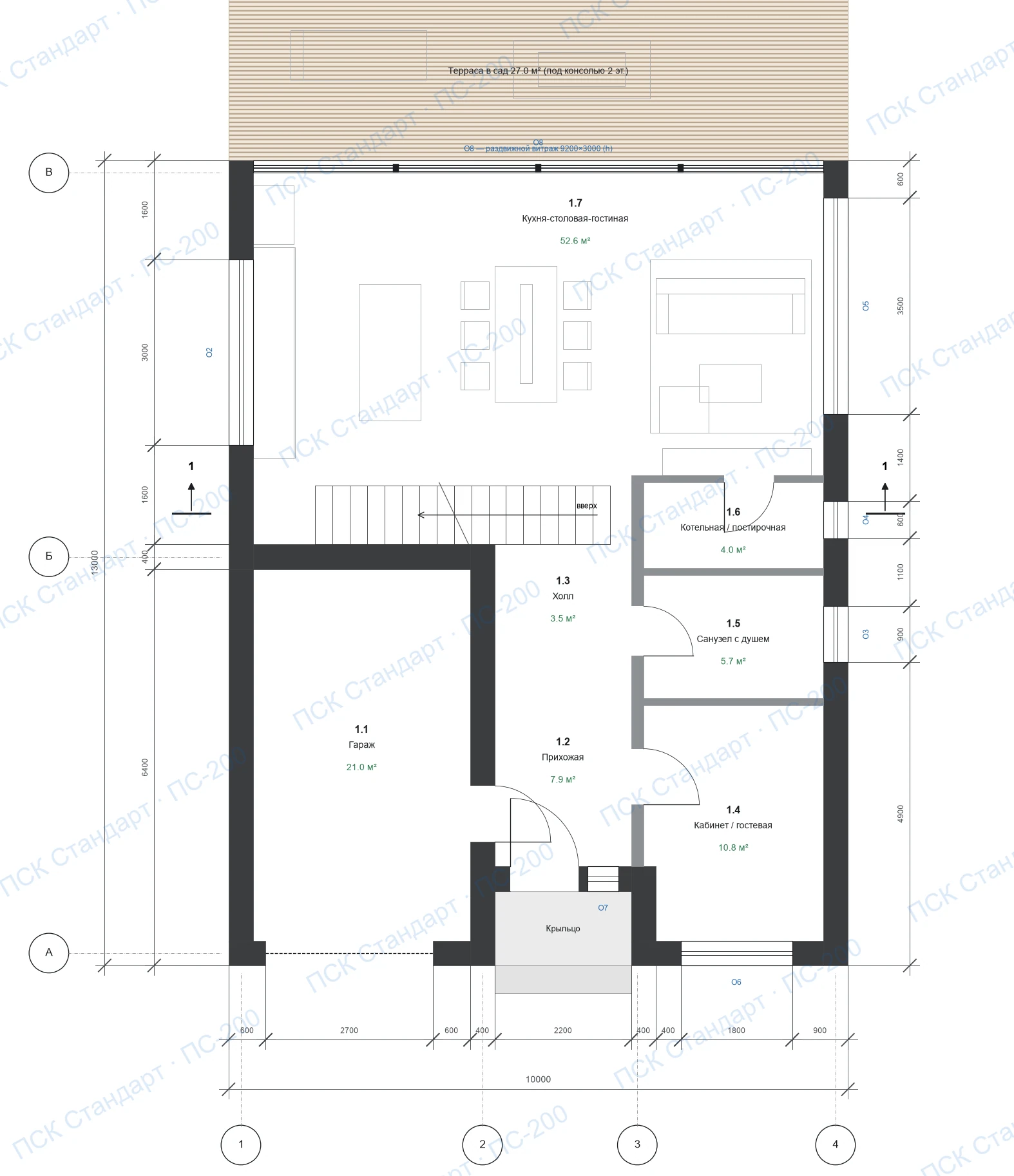 Проект дома «Плоскость» 199,7 м² — План 1 этажа